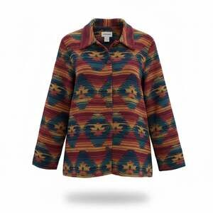 Vtg Alfred Dunner Woven Chenille Southwestern Aztec Button-Front Jacket Size 18